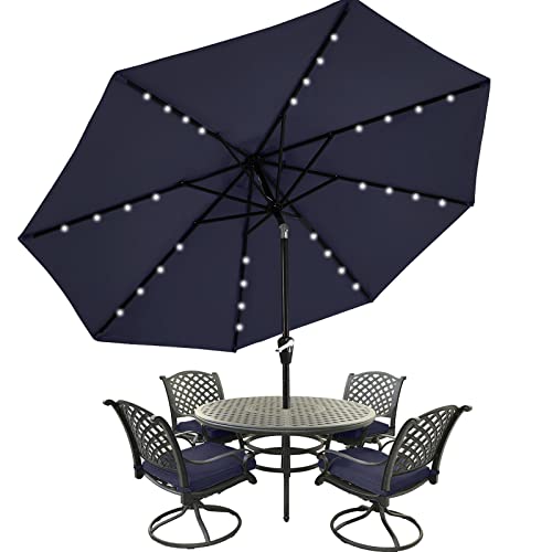 MASTERCANOPY Patio Umbrella with 32 Solar LED Lights -8 Ribs (11ft,Navy Blue)