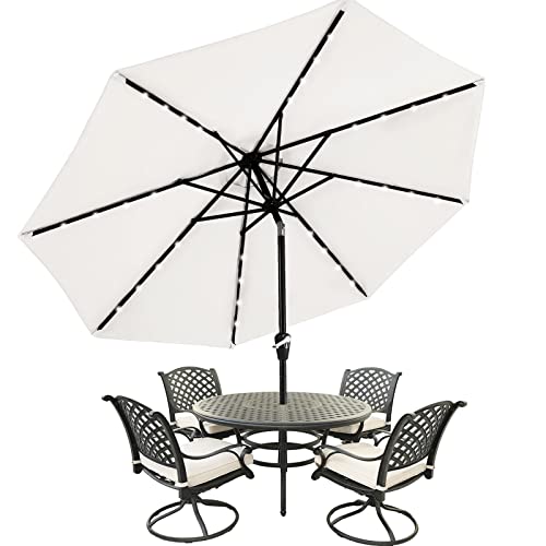 MASTERCANOPY Patio Umbrella with 32 Solar LED Lights -8 Ribs (11ft,Light Beige)