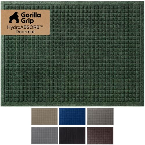 GORILLA GRIP Front Door Mat, 35x23, Indoor Outdoor Ultra Absorbent Moisture Guard Doormat, Absorbs Up to 5.7 Cups of Water, Stain and Fade Resistant, Rubber Backing Doormats, Captures Dirt, Green