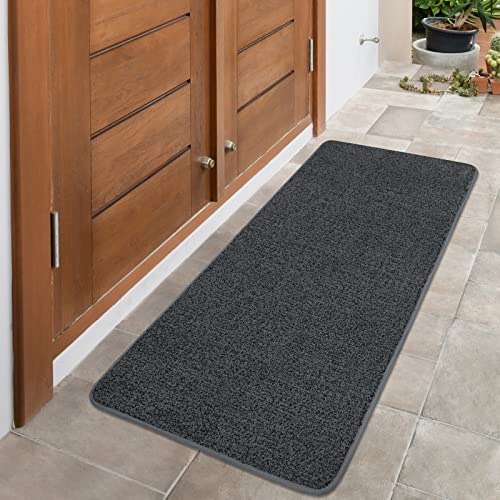 LINLA Indoor Doormat-Runner 59x24 Inches, Super Absorbs Mud, Washable & Non-Slip Clean Carpet for Front Door Doorways, Dirt Trapper Shoes Mat Scraper - Dark Gray