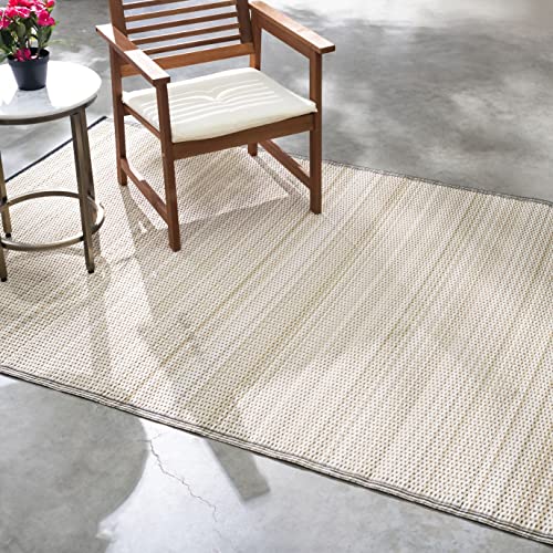 Fab Habitat Outdoor Rug - Waterproof, Fade Resistant, Crease-Free - Premium Recycled Plastic - Neutral Striped - Patio, Deck, Porch, Balcony, Laundry Room - Cancun Shadow - Sand & Black - 4 x 6 ft