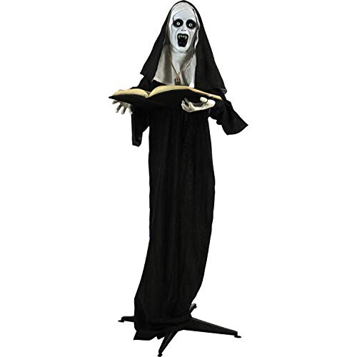 Haunted Hill Farm Life-Size Scary Talking Witch Nun Halloween Animatronic with Touch Activated Lights and Sound, Poseable, Battery Operated Indoor or Covered Outdoor Creepy Halloween Decorations