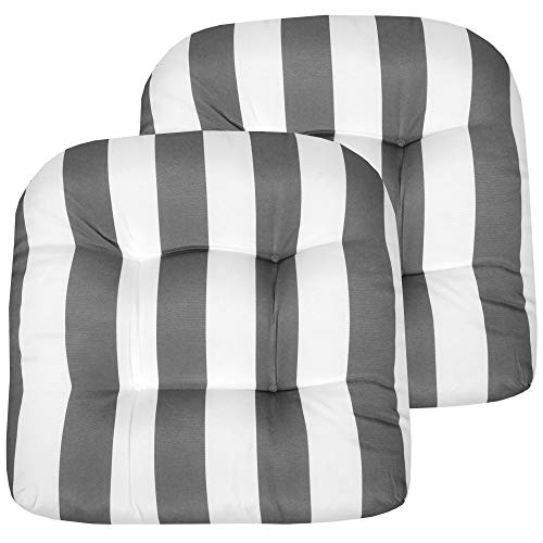 Sweet Home Collection Patio Cushions Outdoor Chair Pads Premium Comfortable Thick Fiber Fill Tufted 19" x 19" Seat Cover, 2 Count (Pack of 1), Havana Silver/White