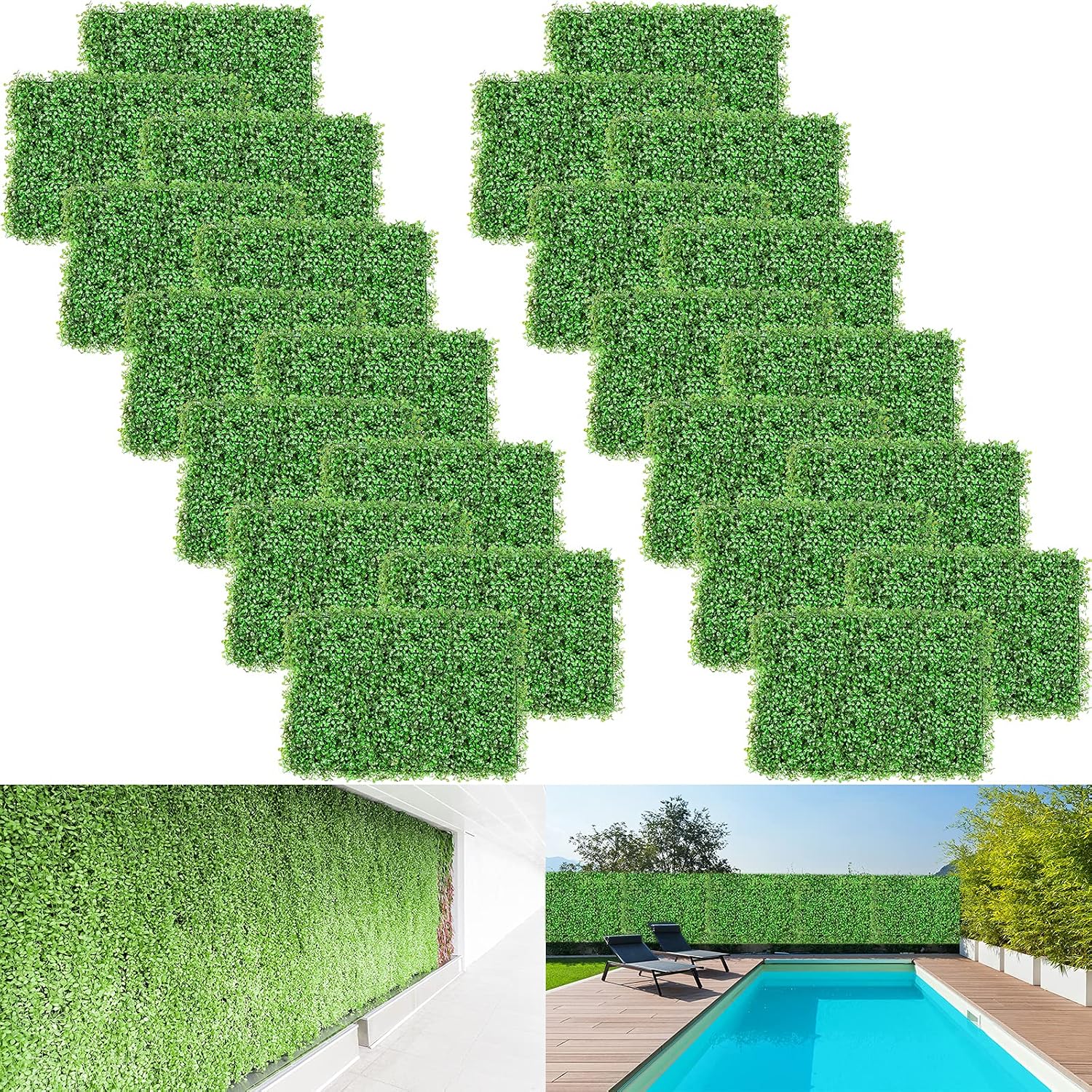 VEVOR 24PCS 24"x16" Artificial Boxwood Panels for 64 SQ Feet, Boxwood Hedge Wall Panels, Artificial Grass Backdrop Wall 1.6", Privacy Hedge Screen UV Protected for Outdoor Indoor Garden Fence Backyard