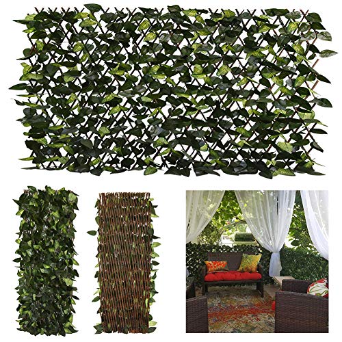 GLANT Expandable Fence Privacy Screen for Balcony Patio Outdoor,Decorative Faux Ivy Fencing Panel,Artificial Hedges (Single Sided Leaves) (2, Green-Verdant)