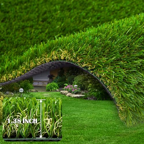 ZGR Artificial Grass Rug 12 FT x 16 FT Fake Faux Grass, Indoor Outdoor Patio Garden Lawn Landscape Synthetic Grass Mat, Realistic Turf, 4-Tone/Soft, with Drainage Holes & Rubber Backing/Many Sizes