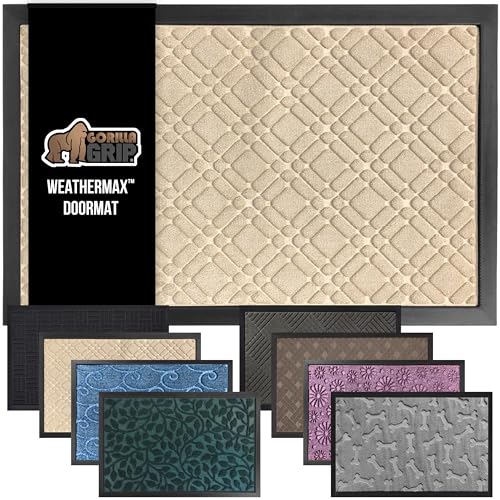 GORILLA GRIP 100% Waterproof All-Season WeatherMax Doormat, 72x24, US Designed Natural Rubber, Stain and Fade Resistant, Low Profile Indoor Outdoor Door Mats, Easy Clean Patio Mat, Modern Latte