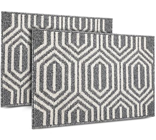 Emerson 2-Pack Indoor Doormats, 32" x 20"  Low Profile Front Door Mats  Welcome Outdoor Entrance Rugs  Machine Washable & Water Absorbent  Home Entryway Mats  Heavy Duty + Non-Slip (Gray)