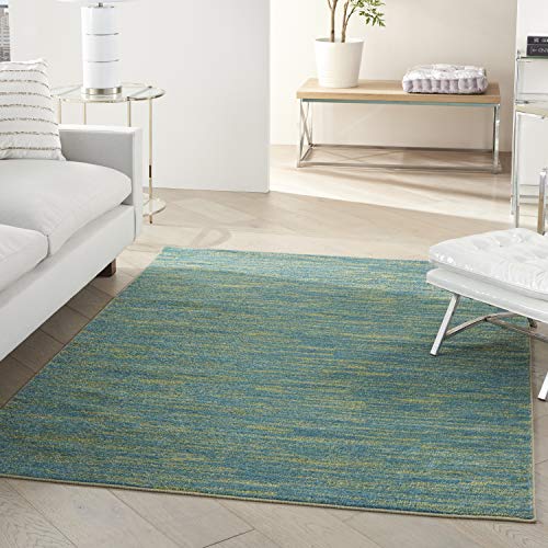 Nourison Essentials Indoor/Outdoor Blue Green 6' x 9' Area Rug, Easy Cleaning, Non Shedding, Bed Room, Living Room, Dining Room, Backyard, Deck, Patio (6x9)