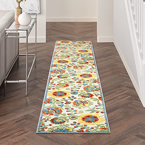 Nourison Aloha Indoor/Outdoor Ivory/Multi 2'3" x 10' Area Rug, Easy Cleaning, Non Shedding, Bed Room, Living Room, Dining Room, Backyard, Deck, Patio (2x10)