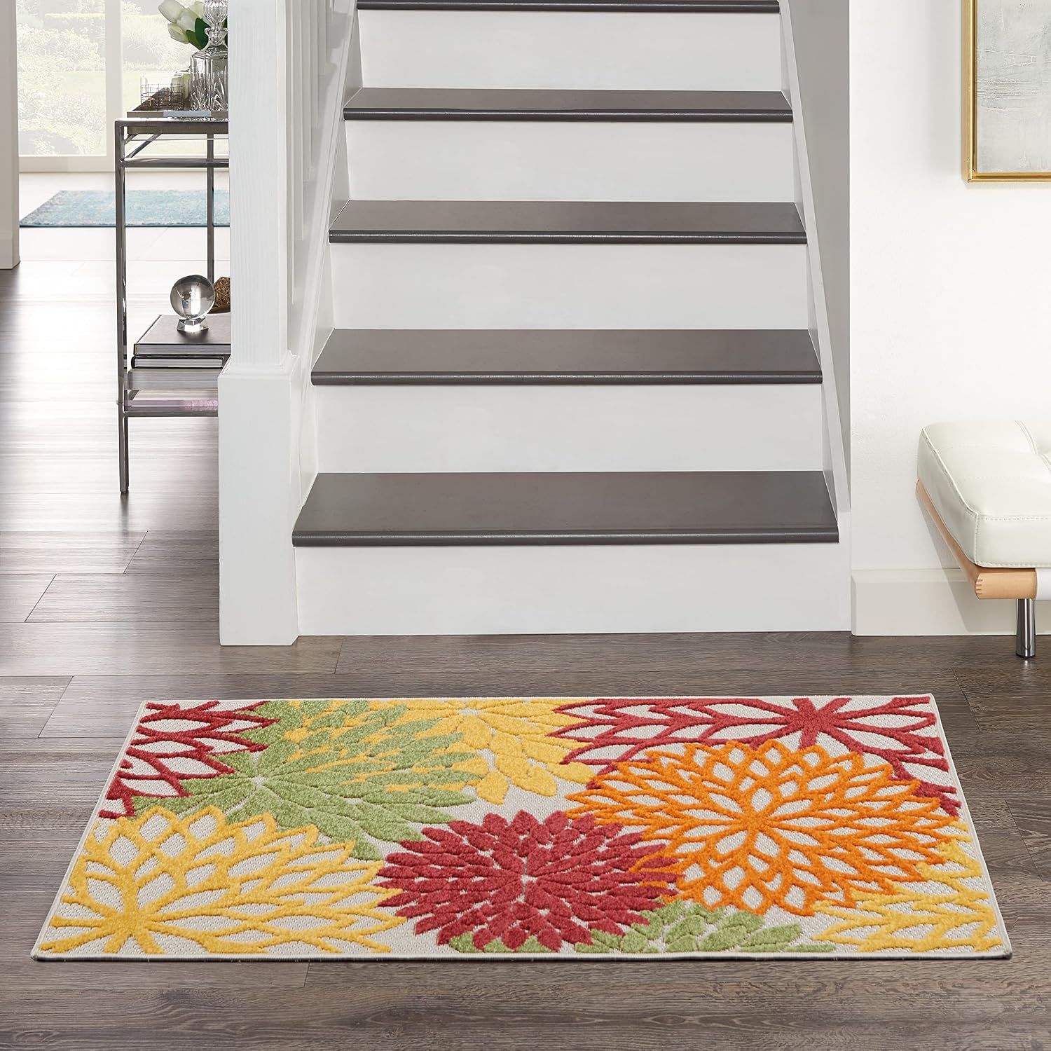 Nourison Home Aloha Indoor/Outdoor Floral Red Multi Colored 2'8" x 4' Area Rug, (3' x 4')