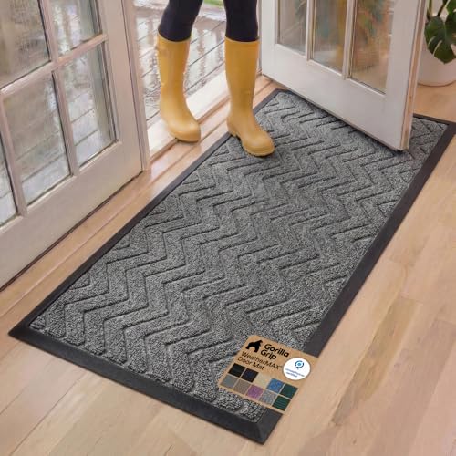 GORILLA GRIP 100% Waterproof All-Season WeatherMax Doormat, 60x24, US Designed Natural Rubber, Stain and Fade Resistant, Low Profile Indoor Outdoor Door Mats, Easy Clean Patio Mat, Steel Chevron
