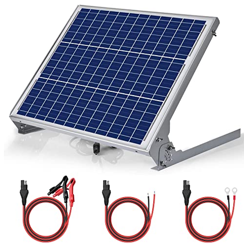 SUNER POWER 12V Solar Battery Charger Maintainer, Waterproof 10W Solar Trickle Charger, High Efficiency Solar Panel Kit, Built-in Intelligent MPPT Controller + Adjustable Bracket + SAE Cable Kits