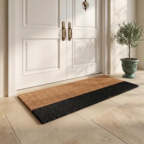 Fab Habitat Modern Non Slip Doormat - Durable, Thin - Natural Coir & Rubber - Entryway, Double Door, Porch, Patio - Black Belt Black/Natural (18" x 60" Non-Slip)