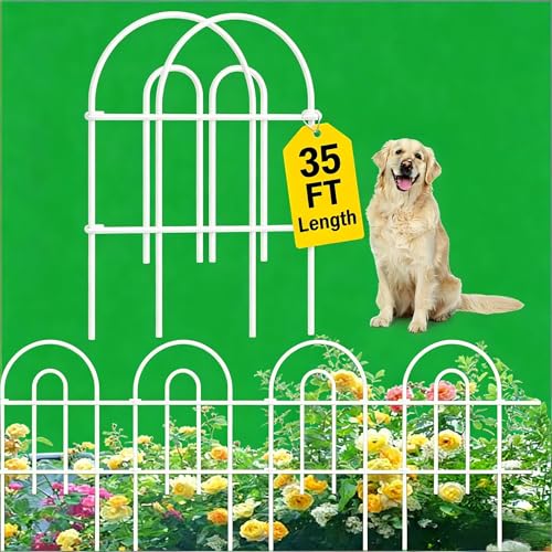 AMAGABELI GARDEN & HOME 25 Panels 24in(H)35ft(L) Decorative Garden Fences and Borders for Dogs No Dig Rustproof Metal Fence Panel Garden Edging Border Animal Barrier Fencing for Flower Bed Yard White
