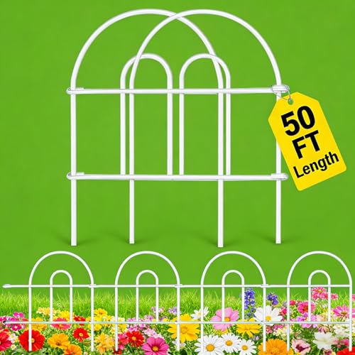 AMAGABELI GARDEN & HOME 35Panels 18in(H)50ft(L) Decorative Garden Fences and Borders for Dogs Garden Fencing Animal Barrier No Dig Rustproof Metal Fence Panels for Flower Bed Fence White