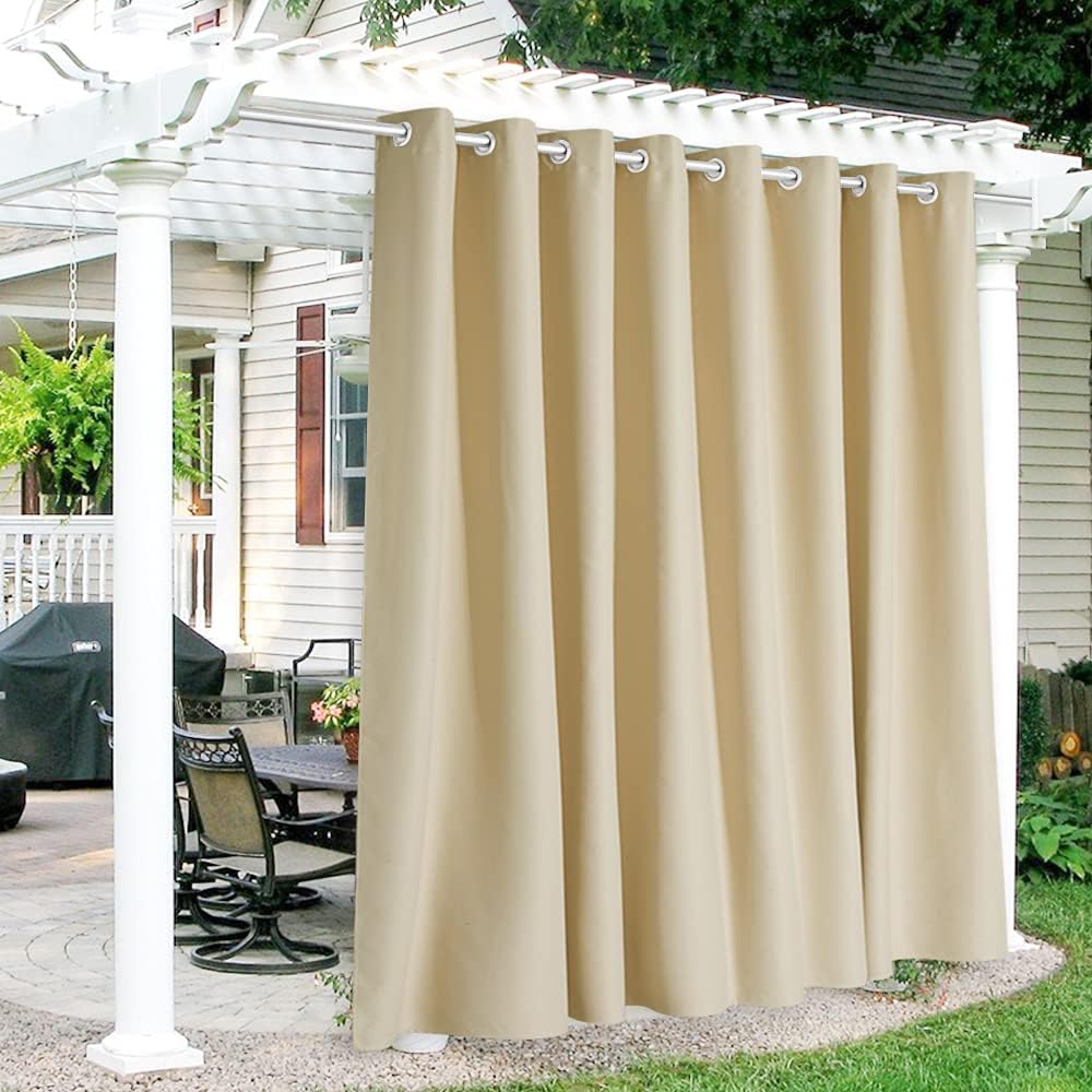 RYB HOME Outdoor Curtains for Patio Waterproof Windproof Darkening Insulated Curtains for French Door Porch Pergola Cabana Sun Room Deck, W 120 x L 95 inch Long, 1 Pc, Biscotti Beige
