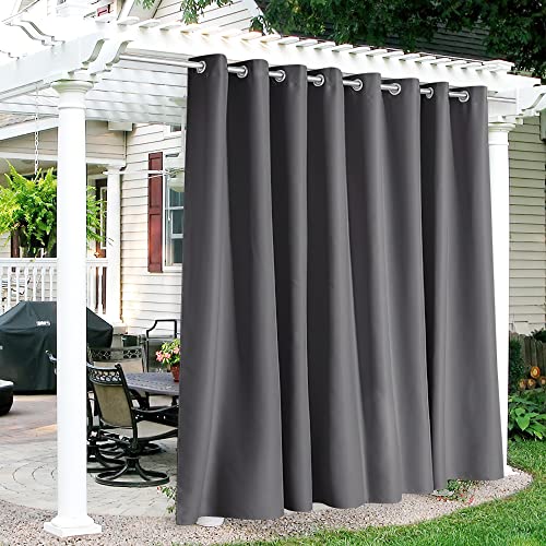 RYB HOME Pergola Curtains Outdoor - Waterproof Sunlight Block Shades Privacy Curtain for Patio Door Basement Garage Terrace Pavilion Corridor Porch Lanai Deck, W 120 x L 95 inch, 1 Panel, Gray