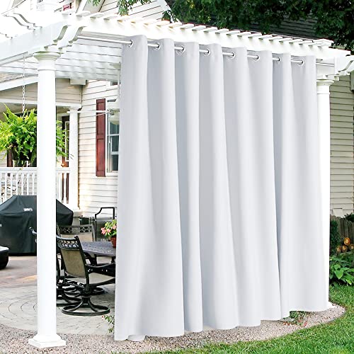RYB HOME Outdoor White Curtains - Extra Wide Panels Waterproof Privacy Curtains for Patio Cabana Balcony Basement, 120 inches Width x 95 inches Length, 1 Pc, Grayish White