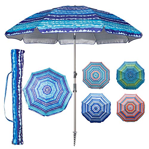 Blissun 7.2' Beach Umbrella with Sand Anchor, Outdoor Portable Beach Umbrella for Sand with Tilt Pole, Carry Bag, Air Vent