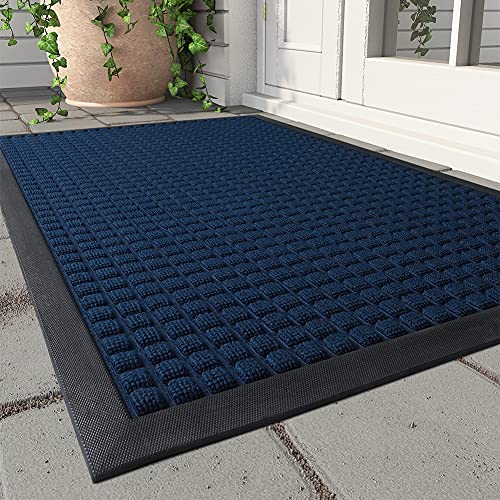 MontVoo-Door Mat Outside Entrance Outdoor Indoor Front Doormat for Entryway-Welcome Mat Durable Rubber Backed Entry Mat Non Slip Dirt Trapper Absorbent-Blue 24x36