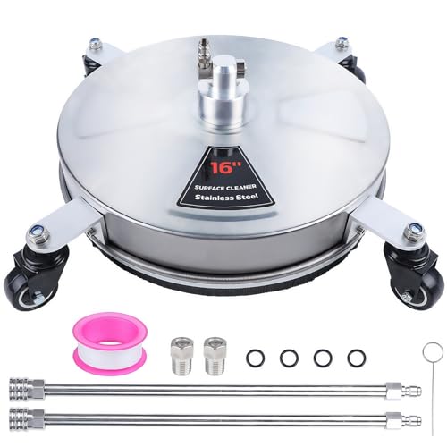 Biswing 15" Pressure Washer Stainless Steel Surface Cleaner with 3 Wheels & 1/4" Quick Connector, Power Washer Attachment with 2 Extension Wand, 2 Replacement Nozzles, 4000 PSI