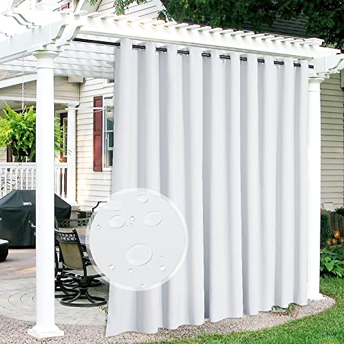 RYB HOME Outdoor White Curtains - Extra Wide Curtains Windproof Blackout Waterproof Insulating Drapes for Patio Cabana Beach Ceremony Pool Hut Pergola, 150 W x 95 L, 1 Panel, Grayish White