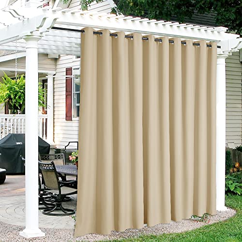 RYB HOME Outdoor Patio Curtains - Waterproof Windproof Curtains Blackout Thermal Insulating Solar Blinds for French Door Porch Pergola Cabana Sun Room, W 150 x L 84 inch, 1 Pc, Biscotti Beige