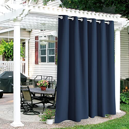 RYB HOME Outdoor Curtains for Patio Waterproof, Blackout Durable Curtains UV Ray & Wind Block Thermal Insulated Drapes Privacy Protection for Deck Lanai Porch Dining, W84 x L84, Navy Blue, 1 Panel