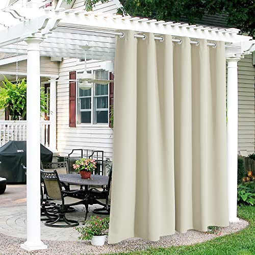 RYB HOME Outdoor Patio Curtains, Rustproof Grommet Window Covering Harsh Sunlight & UV Ray Block Drapes Waterproof Panels for Porch Pergola Backyard, W84 x L95 inch, Beige, 1 Piece?,New
