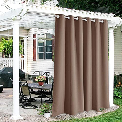 RYB HOME Outdoor Curtains for Patio - Waterproof Blackout Solar Curtains for French Door Porch Pergola Cabana Outdoor Shower Arbor Balcony Deck, 84 inch Wide x 95 inch Long, 1 Pc, Mocha