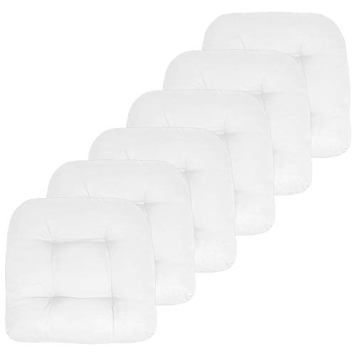 Sweet Home Collection Patio Cushions Outdoor Chair Pads Premium Comfortable Thick Fiber Fill Tufted 19" x 19" Seat Cover, 6 Pack, White