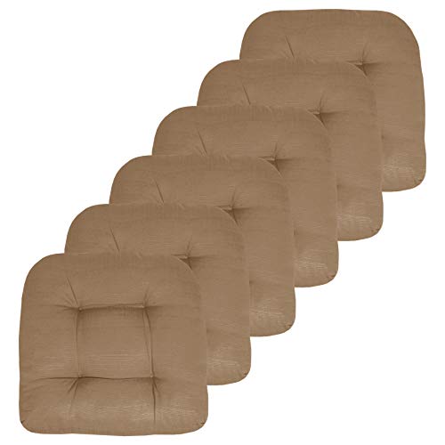 Sweet Home Collection Patio Cushions Outdoor Chair Pads Premium Comfortable Thick Fiber Fill Tufted 19" x 19" Seat Cover, 6 Pack, Taupe
