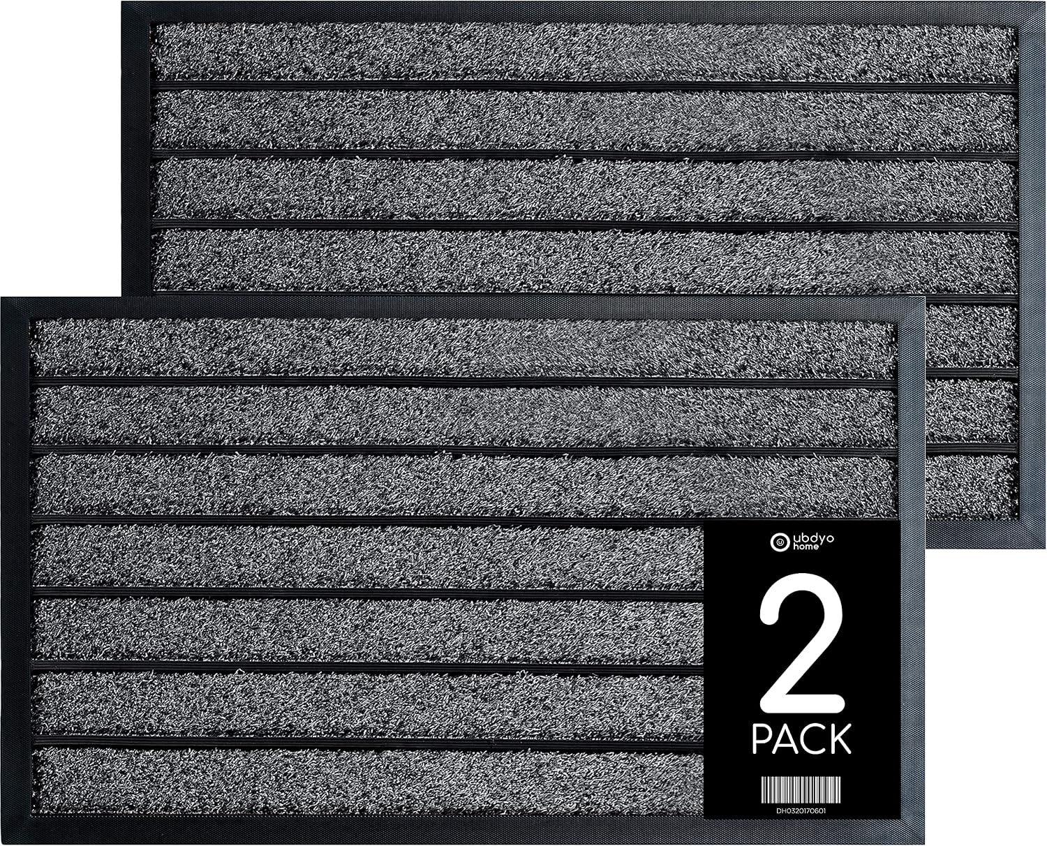 ubdyo 2 Pack Heavy Duty Door Mat Outdoor Entrance - Muddy Dirt Trapping Outdoor Mats - Low Pile Front Door Mat Outside Entrance - Anti Slip Indoor Doormat - Patio, Porch - 30'' x 17'', Bright Black
