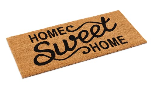 Ecomills Home Sweet Home Coir Door Mat, 22" x 47" x 0.5", Large Extended Size, Non Slip Backing, Elegant Front Door Welcome Entrance Mat, Natural, Indoor Outdoor, Low Profile, Durable Rug