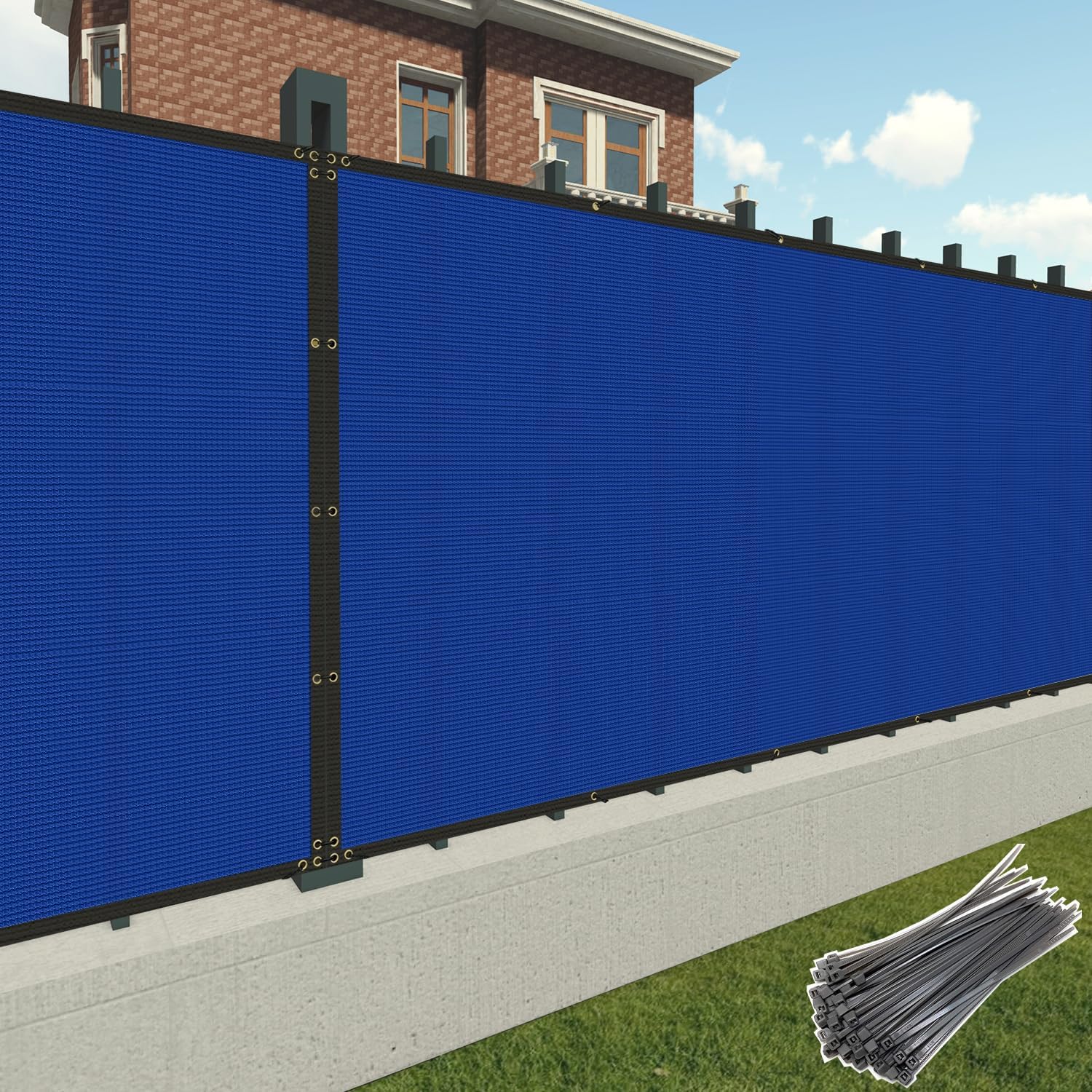 Patio Privacy Screen Fence 5' x 25' Heavy Duty Fence Panels Mesh Shade Fencing with Brass Grommets and Zipties, Safety Temporary Netting Cover for Balcony Garden Backyard Outdoor, Blue
