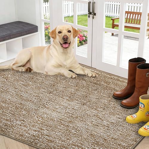 REFETONE Indoor Doormat, Front Door Mat 32"x48" Absorbent Rubber Backing Non Slip Back Door Mats, Washable Low-Profile Inside Floor Mat Door Rugs for Entryway, Resist Dirt Mud Mat for Dogs, Coffee