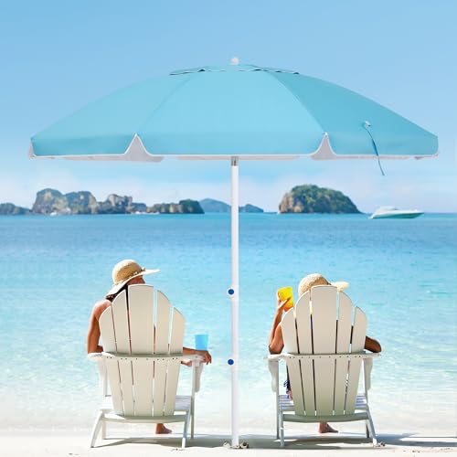 MEWAY 7.5ft Beach Umbrella with Detachable Sand Anchor & Tilt Mechanism, Portable UV 50+ Protection, Outdoor Sunshade Umbrella with Carry Bag, for Garden Beach Outdoor