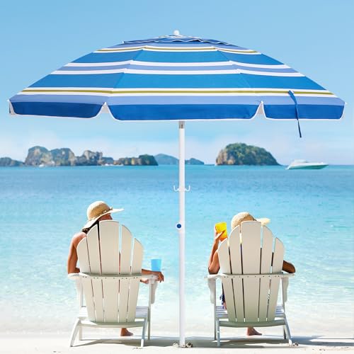 MEWAY 7.5ft Beach Umbrella with Detachable Sand Anchor & Tilt Mechanism, Portable UV 50+ Protection, Outdoor Sunshade Umbrella with Carry Bag, for Garden Beach Outdoor