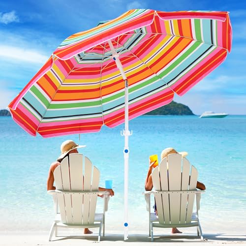 MEWAY 7.5ft Beach Umbrella with Sand Anchor & Tilt Mechanism, Portable UV 50+ Protection, Outdoor Sunshade Umbrella with Carry Bag, for Garden Beach Outdoor