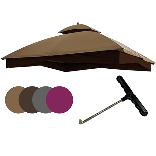 EasyLee 10x12 Replacement Gazebo Canopy Top for Lowe's Allen Roth #GF-12S004B-1, Heavy Duty Gazebo Roof Cover with Mesh, Only Replacement Top,Khaki