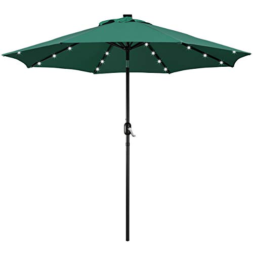 Yaheetech 9FT Patio Umbrella with Solar Lights - UV Protection Market Table Umbrella w/ 32 LED Lights & Push Button Tilt & Crank Lift System for Garden/Lawn/Deck/Backyard/Pool,Dark Green