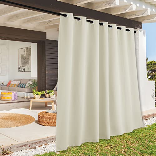 RYB HOME Outdoor Curtains for Patio - Waterproof Privacy Blackout Insulated Curtains for French Door Porch Pergola Cabana Sun Room Deck, W 100 x L 84 inch Long, 1 Pc, Beige