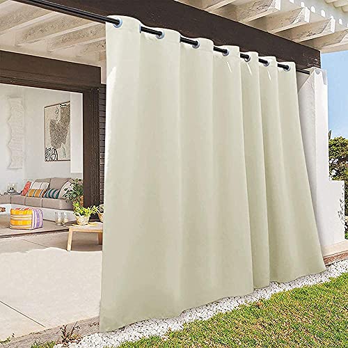 RYB HOME Waterproof Outdoor Curtains - Privacy Blackout Curtains for Patio Cabana Balcony Porch Gazebo Swimming Pool Outside Deck, W 100 x L 95 inches, 1 Pc, Beige