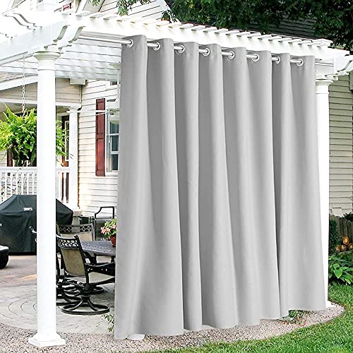 RYB HOME Pergola Curtains Outdoor - Waterproof Sunlight Block Shades for Patio Door Basement Garage Terrace Pavilion Corridor Porch Lanai Deck, W 100 x L 108 inch, 1 Panel, Light Grey