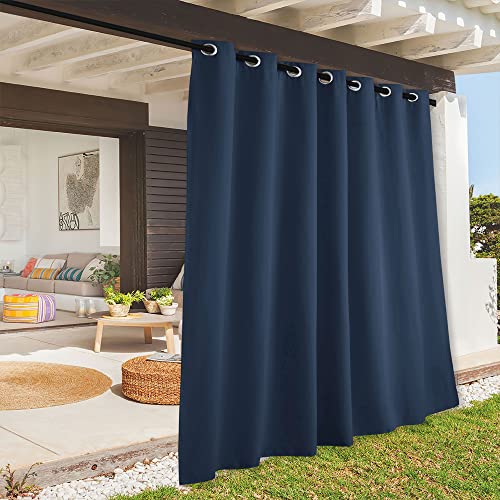 RYB HOME Outdoor Waterproof Curtains - Blackout Curtains 100% Privacy Drapes for Patio Cabana Balcony Basement Pool Hut Terrace, W 100 x L 84 inches, 1 Pc, Navy Blue