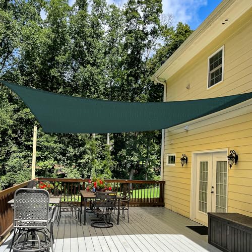 TANG 11' x 13' Sun Shade Sail Rectangle Outdoor Canopy UV Block Sunshades for Patio, Square Shade Cloth for Backyard Porch Deck Garden Pergola Cover, Dark Green
