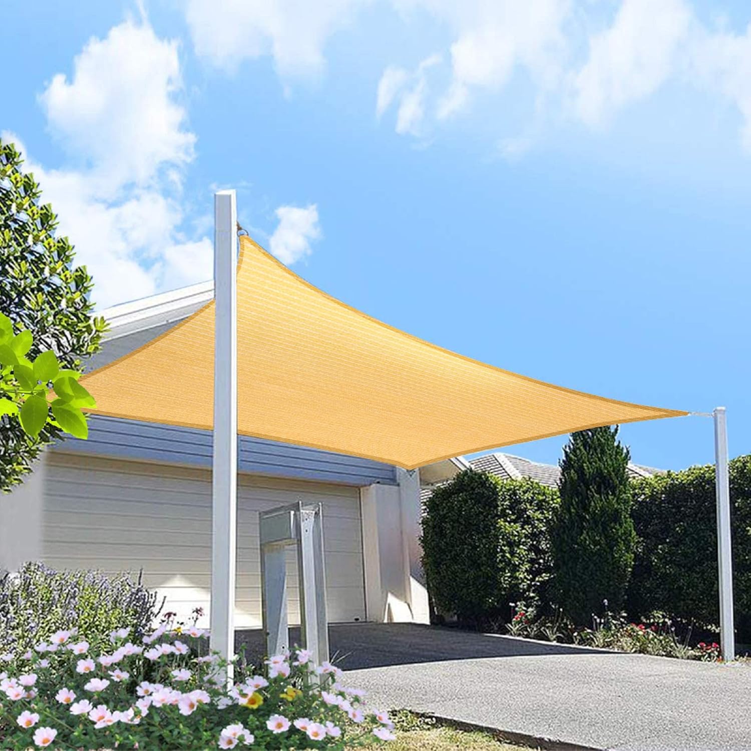 HOMA 17' x 22' Sand Rectangle Sun Shade Sail Canopy, 95% UV Blockage Awning Shelter Fabric Cloth Screen for Patio Outdoor Backyard - Heavy Duty Commercial Grade (Custom Size - Made in USA)