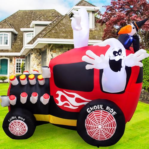 5 Foot Tall Halloween Inflatable Ghost in The Car LED Lights Decor Outdoor Indoor Holiday Decorations,Blow up Lighted Yard Decor, Giant Lawn Inflatable Home Garden Party Decoration