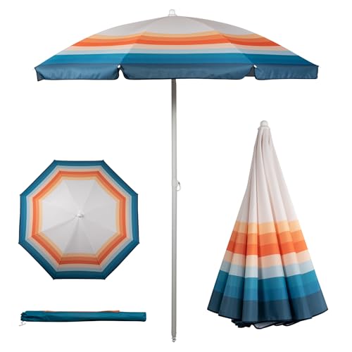 PICNIC TIME 5.5 Ft Portable Beach Umbrella, Lightweight UV Protection Sunshade with Tilt Pole & Carry Bag, Outdoor Canopy Umbrella for Beach, Sand, Pool, Patio, Camping, Travel, or Backyard Shade, (Phoenix Stripe)